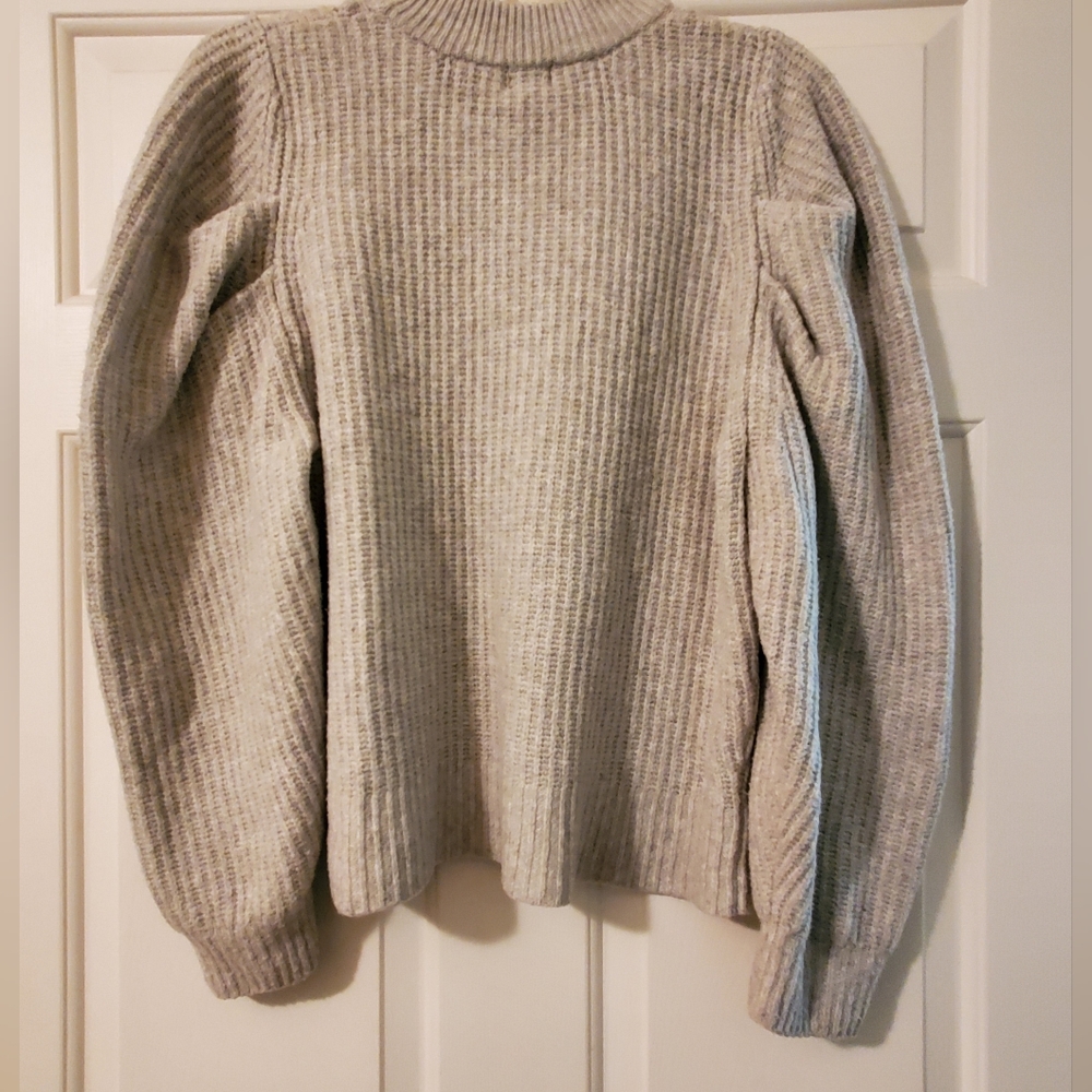 A New Day Puff Sleeve Crewneck Gray Pullover Sweater NWT